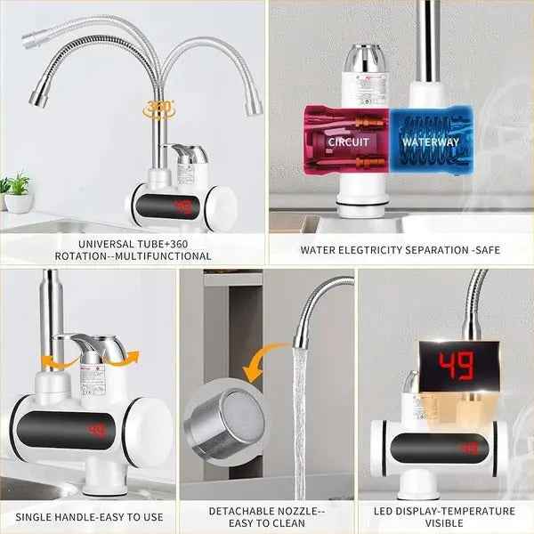 Electric Instant Hot Water Faucet Kitchen Heating Tap with Shower