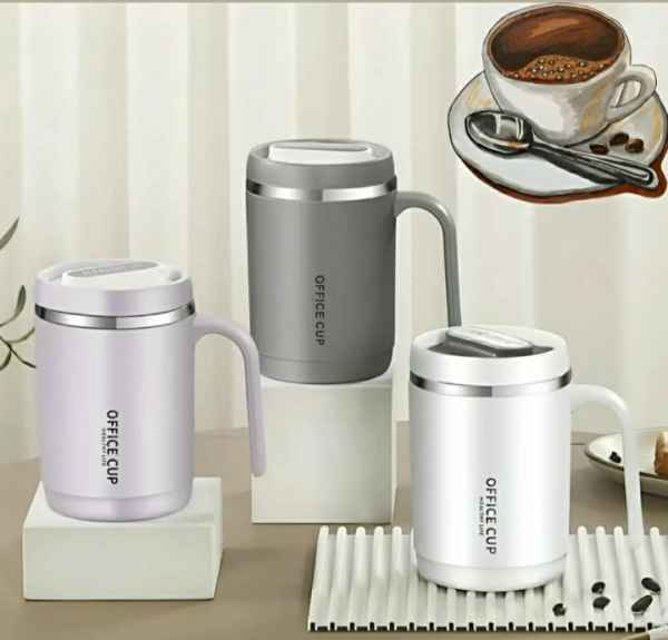 Stainless Steel Coffee Mug | Office Cup | Tea Cup | Insulated Coffee Mug With Handle | Premium Clear Cap Mug With Lid For Coffee,tea &milk 500 Ml (random Color)