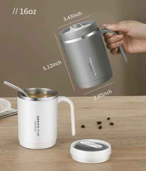 Stainless Steel Coffee Mug | Office Cup | Tea Cup | Insulated Coffee Mug With Handle | Premium Clear Cap Mug With Lid For Coffee,tea &milk 500 Ml (random Color)