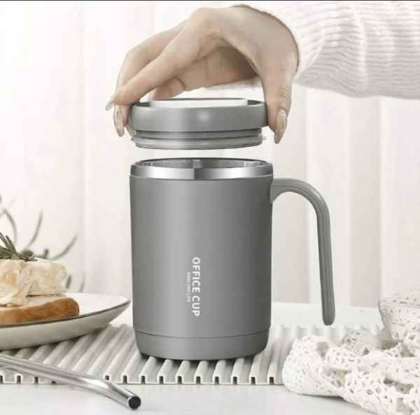 Stainless Steel Coffee Mug | Office Cup | Tea Cup | Insulated Coffee Mug With Handle | Premium Clear Cap Mug With Lid For Coffee,tea &milk 500 Ml (random Color)
