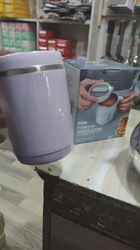 Insulated Stainless Steel Coffee Mug | Premium Office Cup | 500 Ml Tea Cup With Handle & Clear Lid